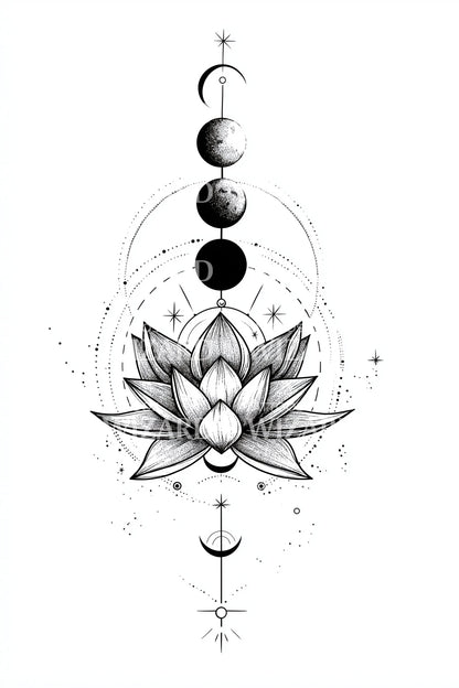 Mondzyklus Lotus Tattoo Design