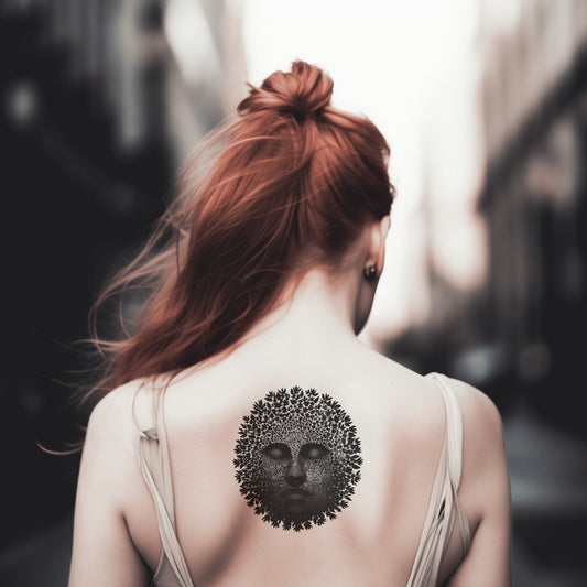 Ilustração de Tatuagem de Rosto da Lua Botânica
