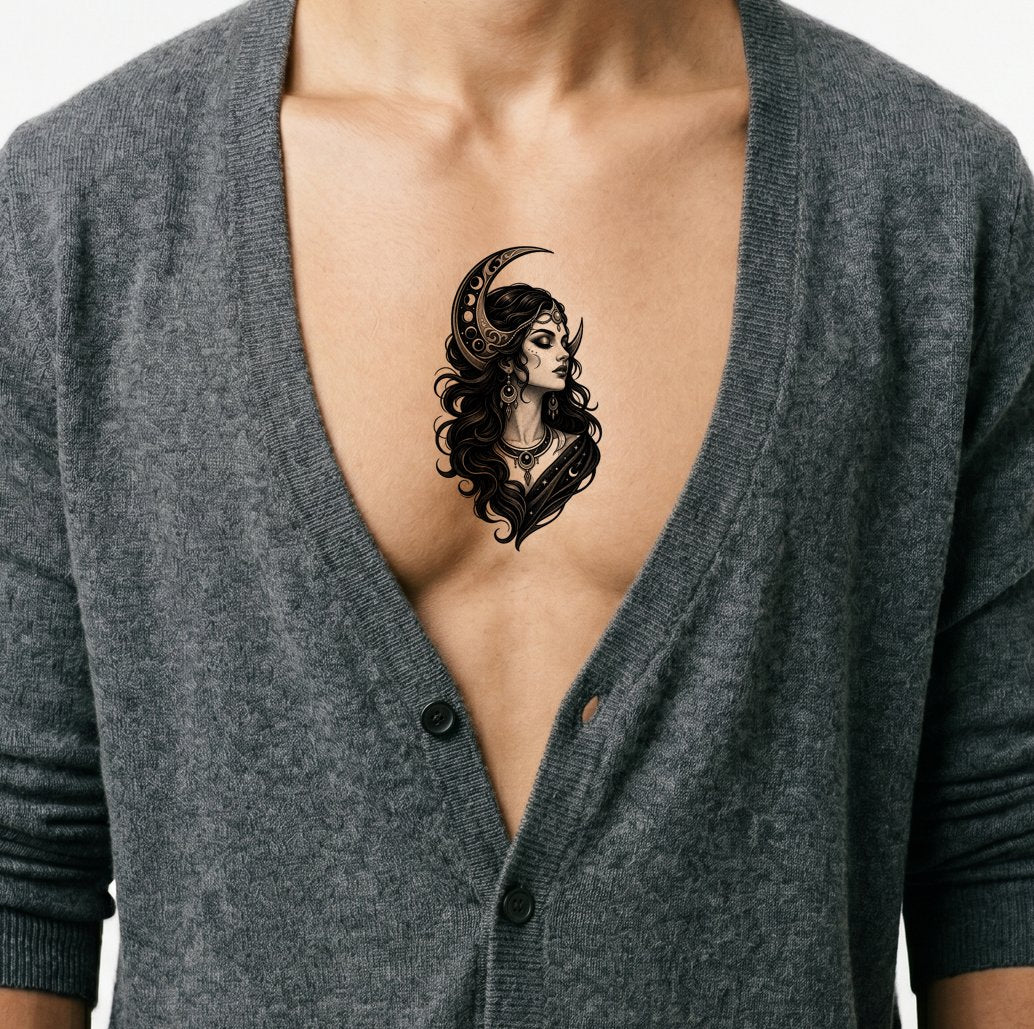 Design Tatuaggio Ritratto Dea della Luna