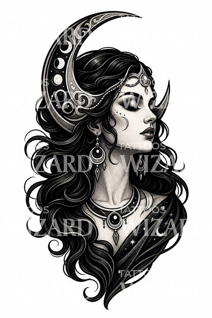 Moon Goddess Portrait Tattoo Design