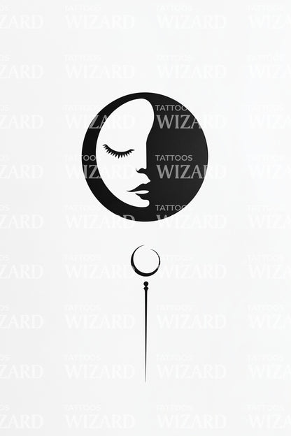 Moon Goddess Profile Tattoo Illustration