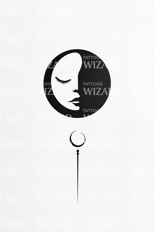 Moon Goddess Profile Tattoo Illustration