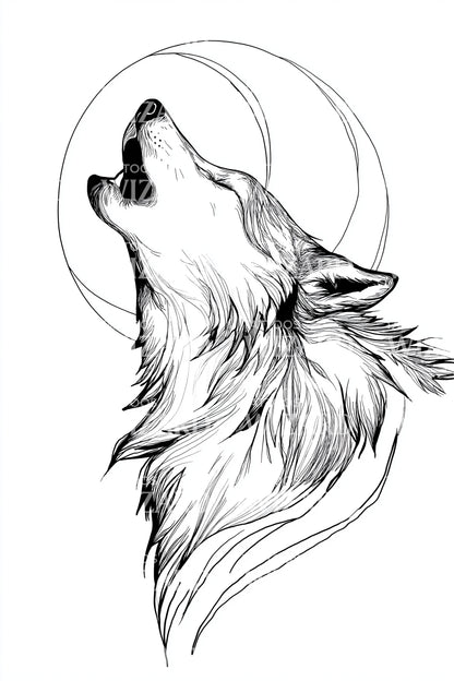 Moon Howling Wolf Tattoo Design