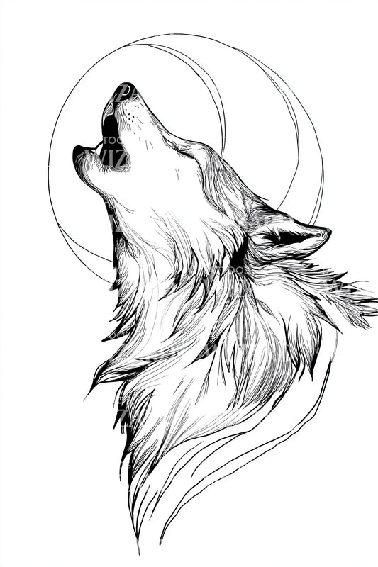 Moon Howling Wolf Tattoo Design