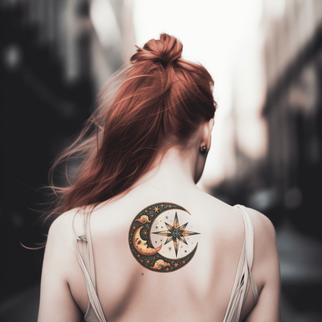 Conception de tatouage de lune cosmique et d’étoile du matin