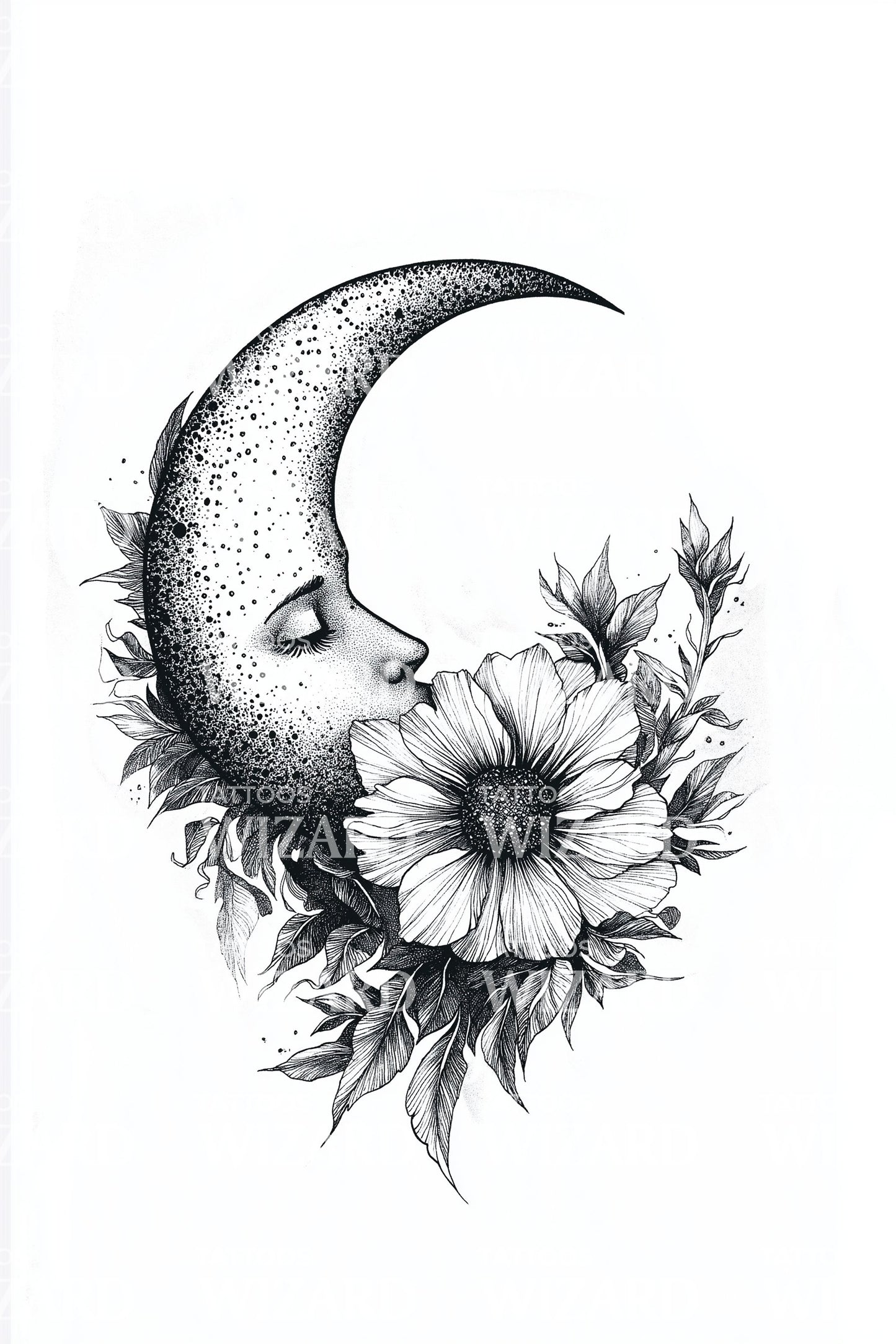 Moon Muse Blossom Tattoo Design