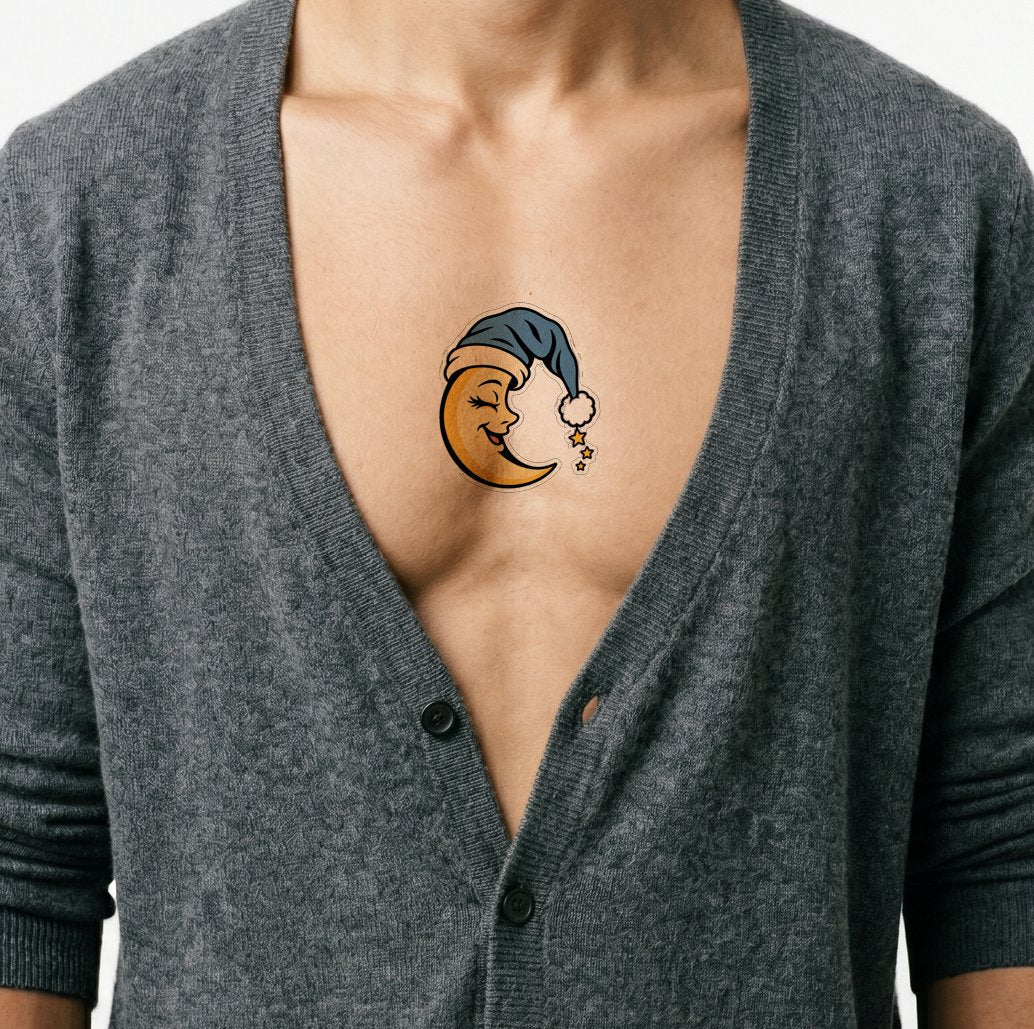 Winking Moon in a Nightcap Tattoo Idea
