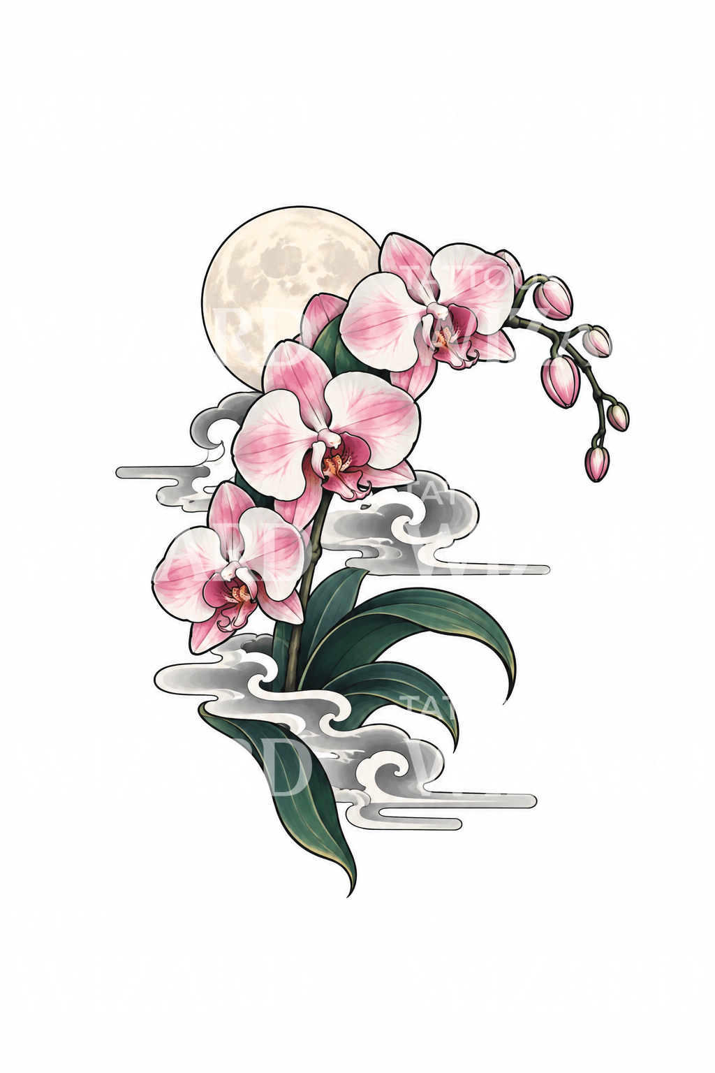 Moon Orchid Spray in the Mist Tattoo Illustration