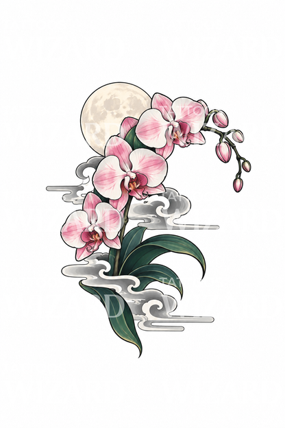 Moon Orchid Spray in the Mist Tattoo Illustration