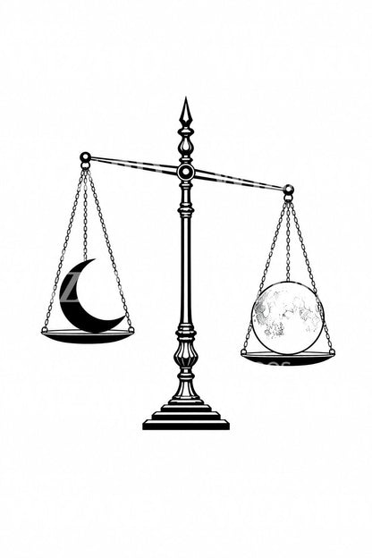 Moon Phase Balance Scales Tattoo Design
