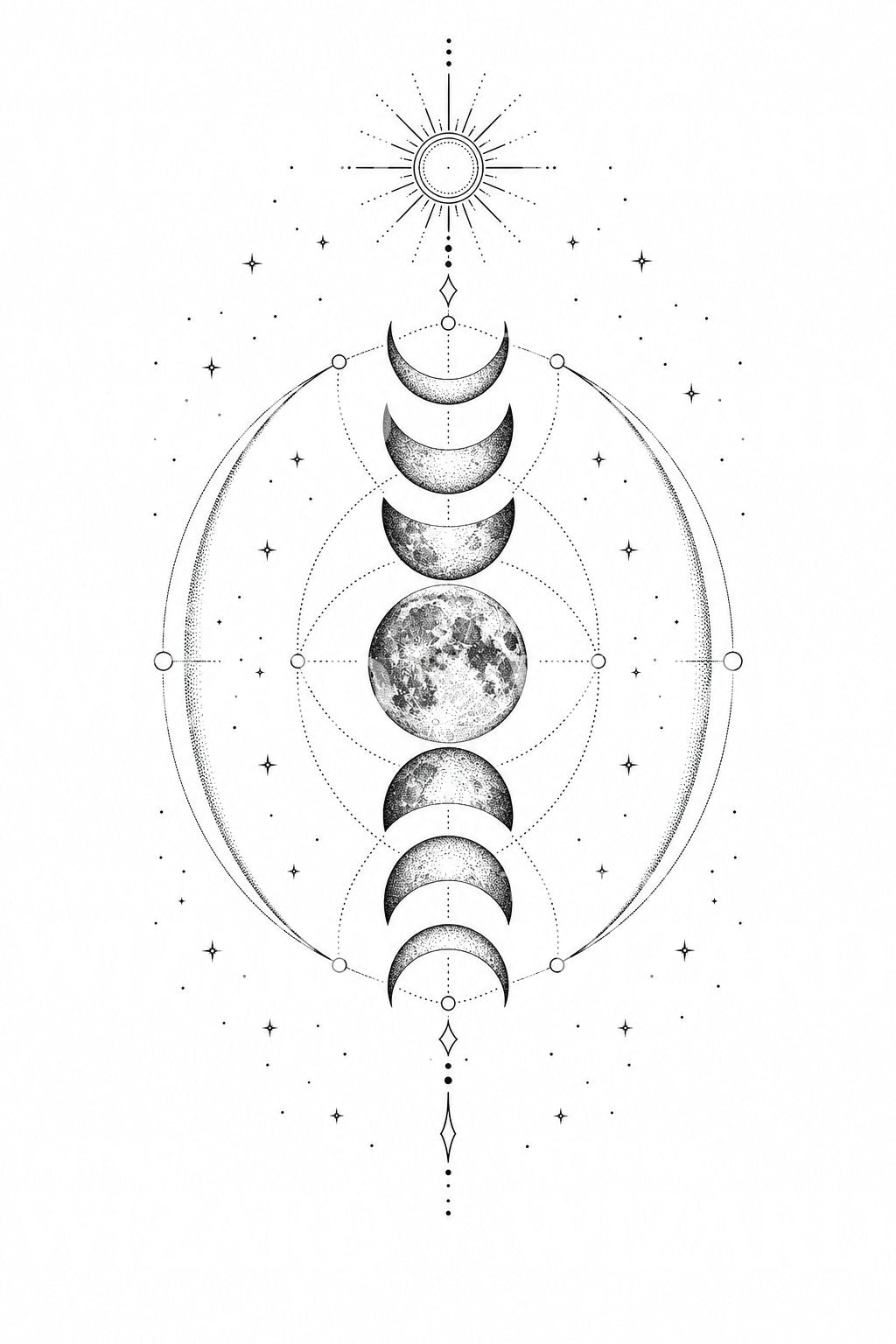 Desain Tato Celestial Fase Bulan
