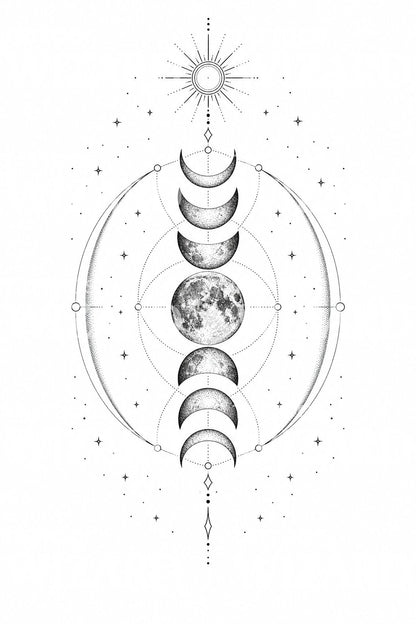 Desain Tato Celestial Fase Bulan