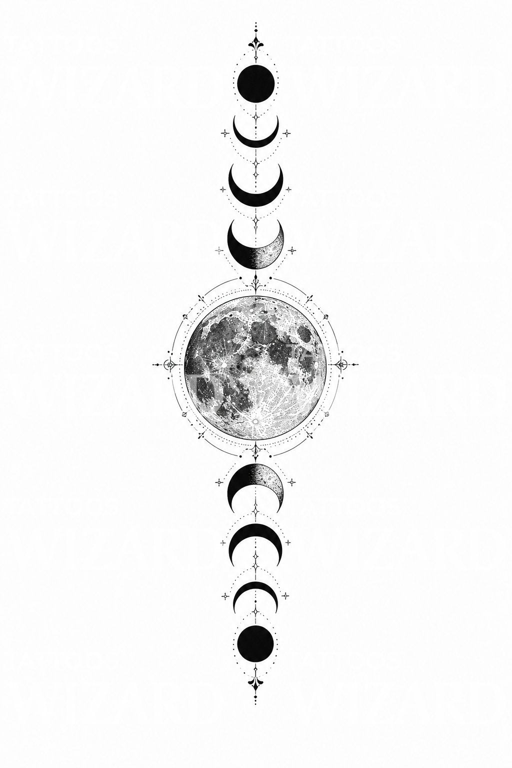Moon Phases Celestial Tattoo Design