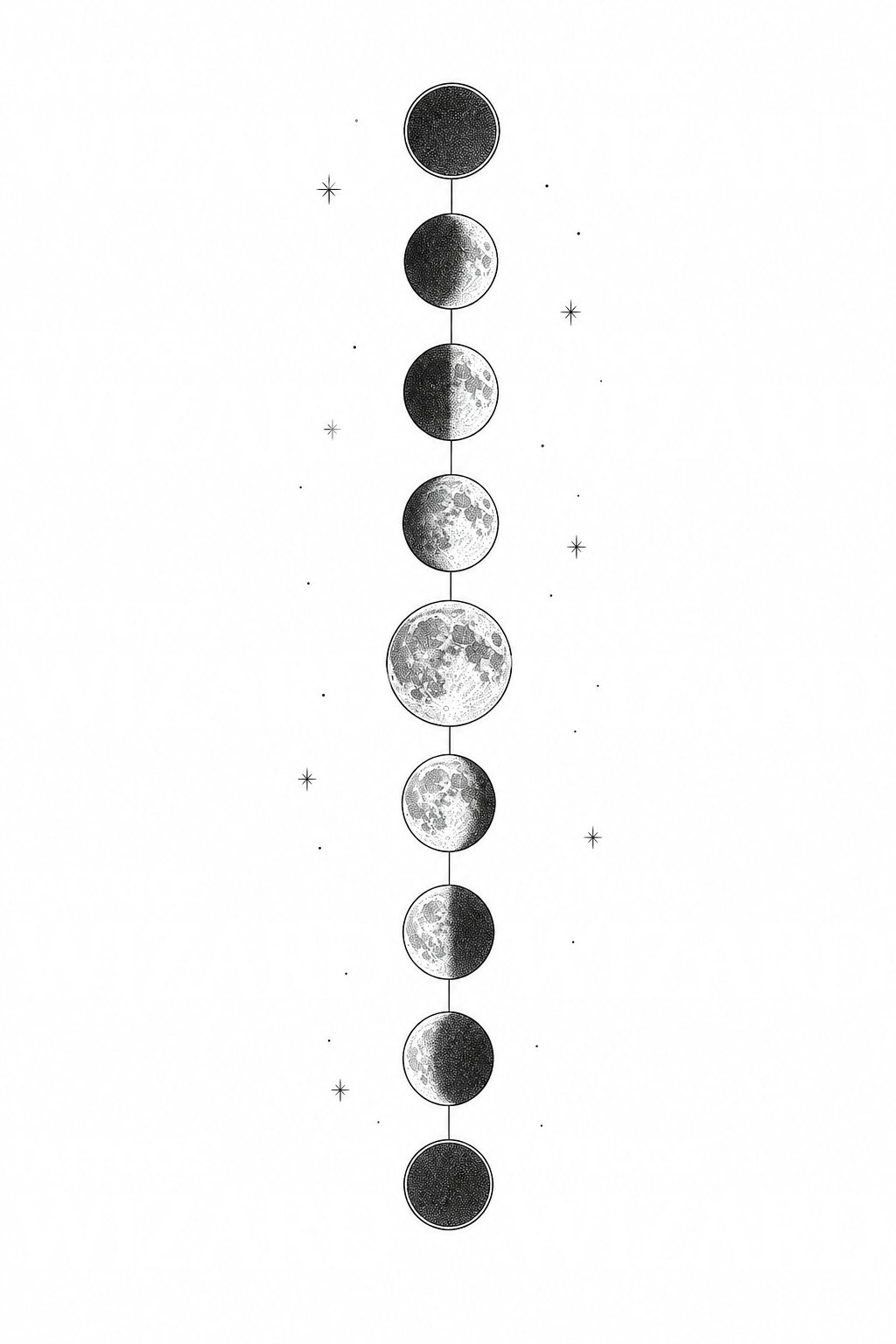 Moon Phases Dotwork Tattoo Design