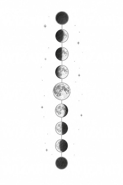 Moon Phases Dotwork Tattoo Design