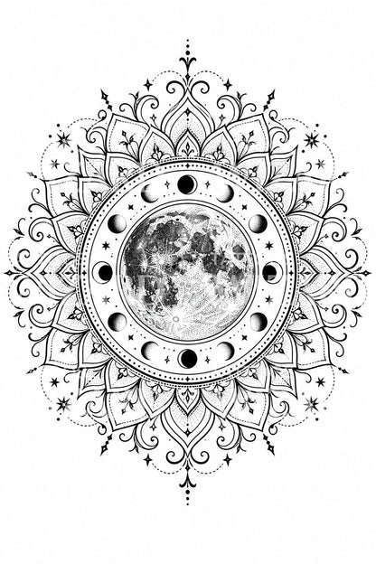 Moon Phases Mandala Tattoo Design