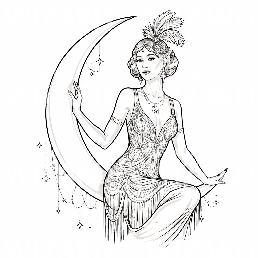 Moonlight Flapper Tattoo Design