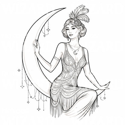 Moonlight Flapper Tattoo Design