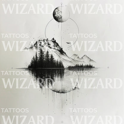 Moonlight over Mountain Lake Tattoo Design