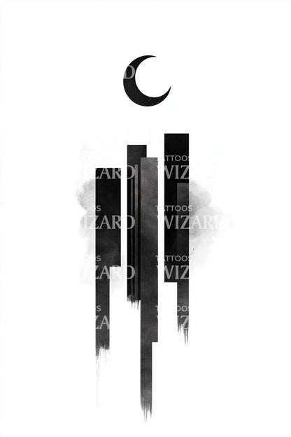 Desain Tato Menara Abstrak Bercahaya Bulan