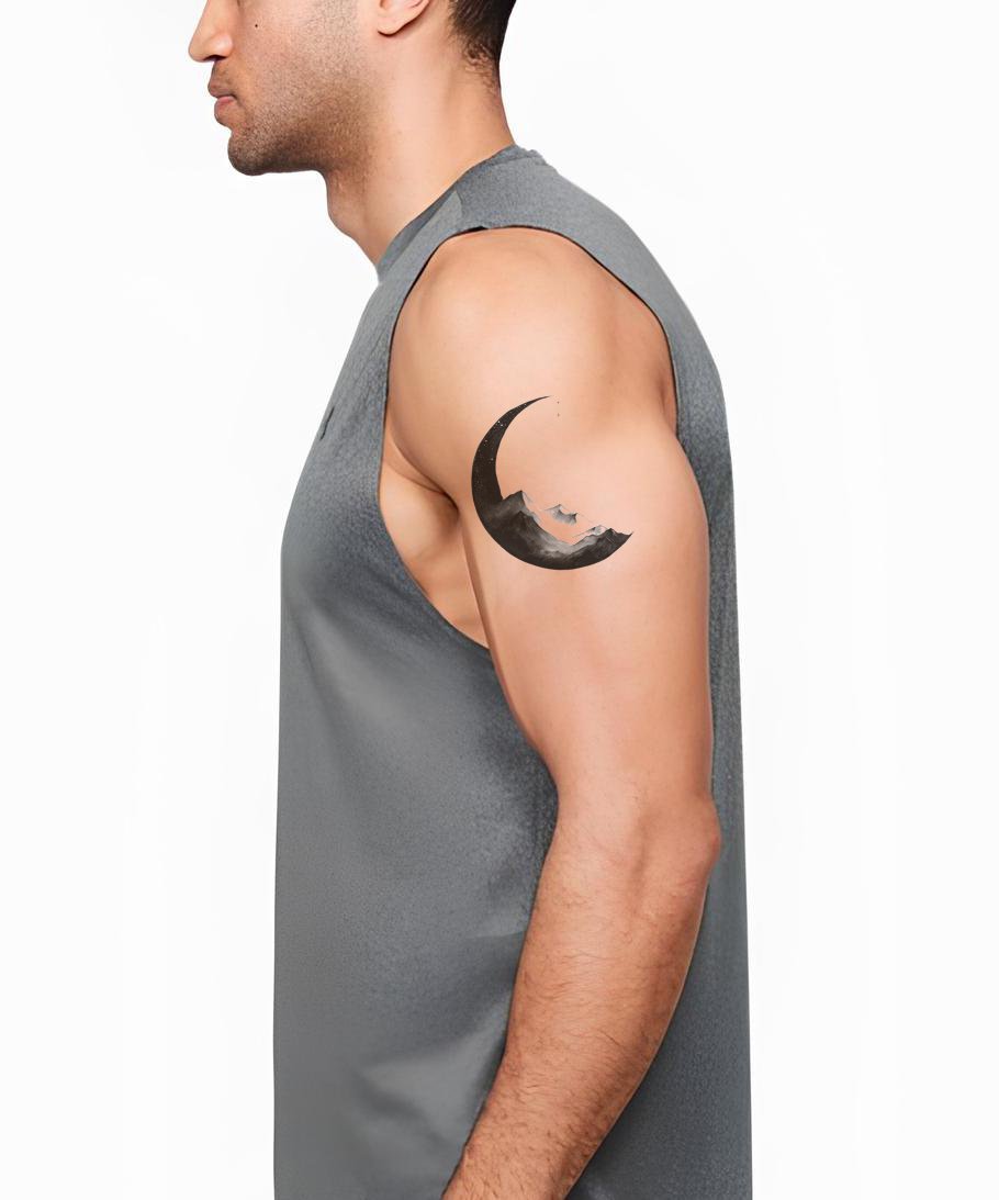 Moonlit Mountain Arc Tattoo Design