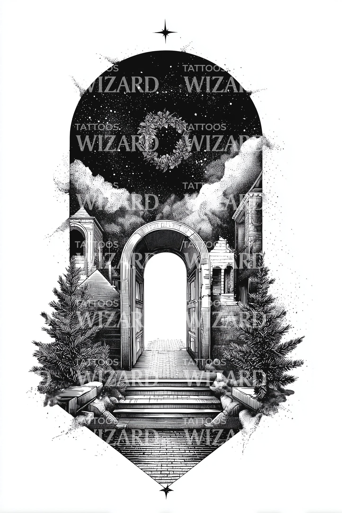 Moonlit Archway Portal Tattoo Design
