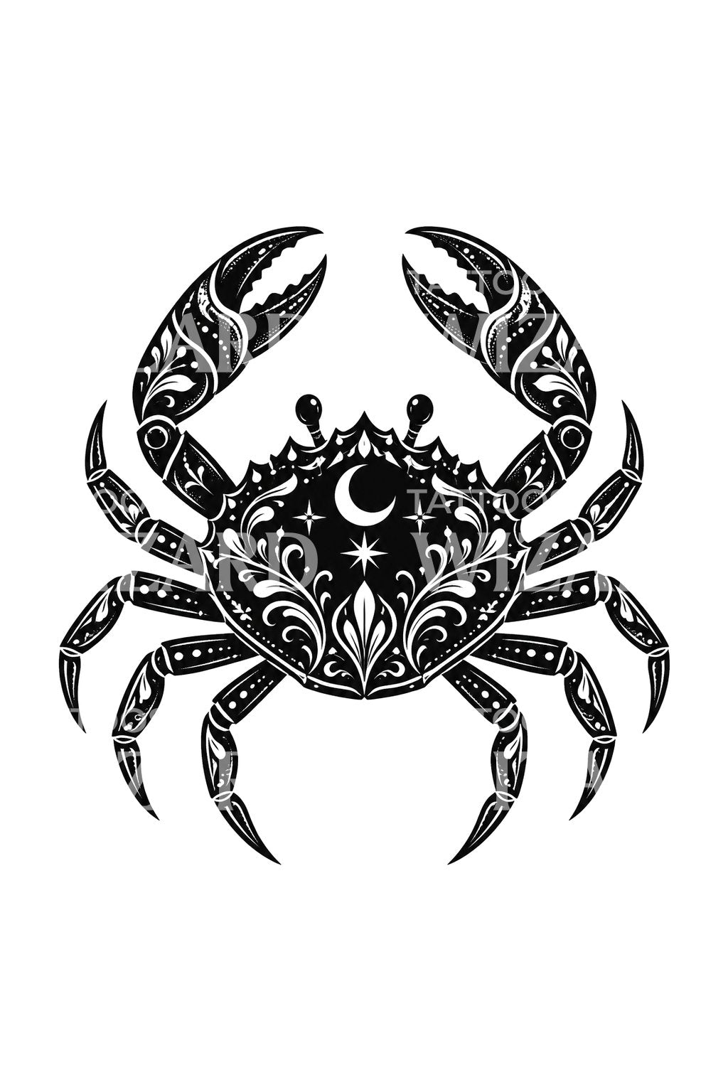月明かりに照らされた蟹座のブラックワークタトゥー