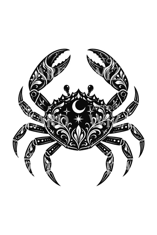 Holdfényes Rák csillagjegyű rák blackwork tetoválás