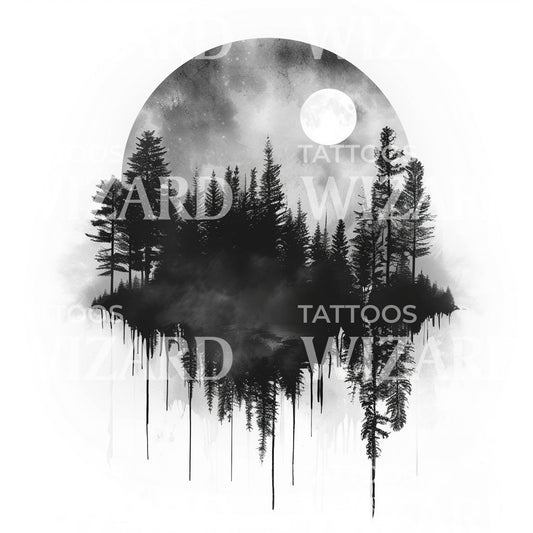 Moonlit Forest Tattoo Illustration