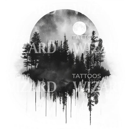 Moonlit Forest Tattoo Illustration