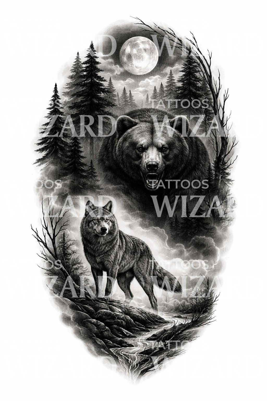 Moonlit Guardians Tattoo Design
