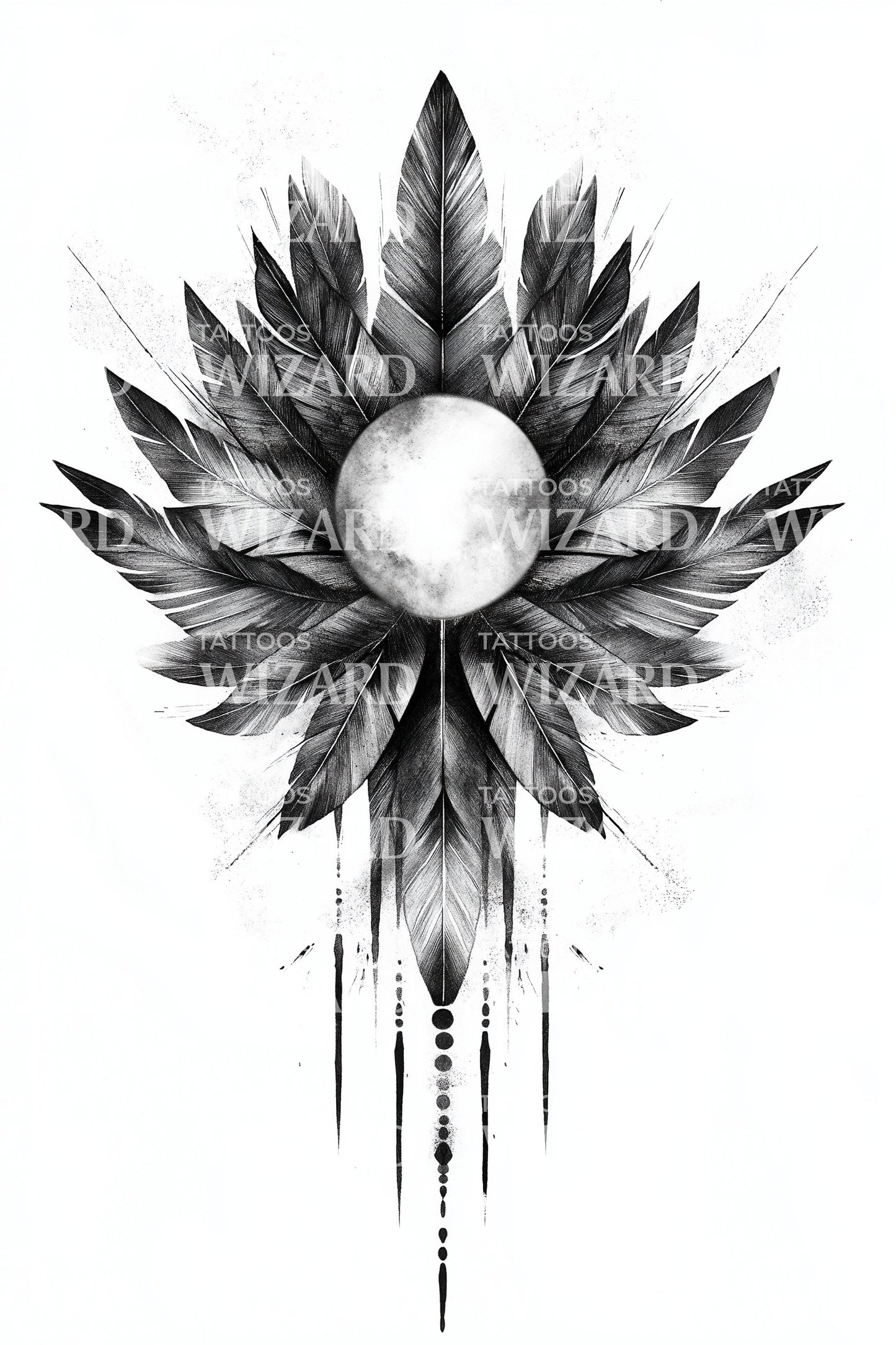 Moonlit Leaf Mandala Tattoo Illustration
