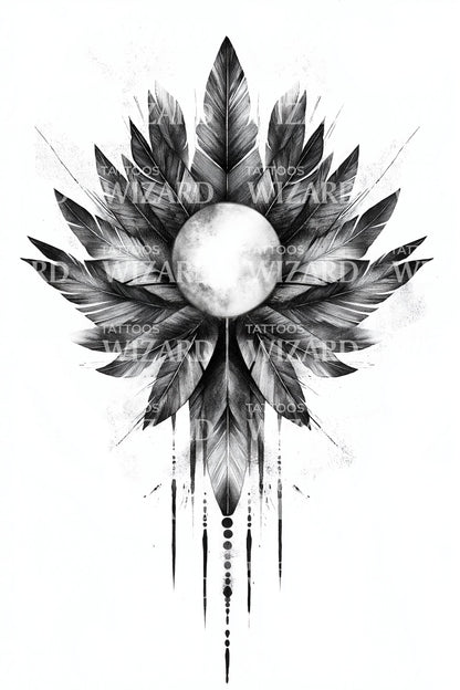 Moonlit Leaf Mandala Tattoo Illustration