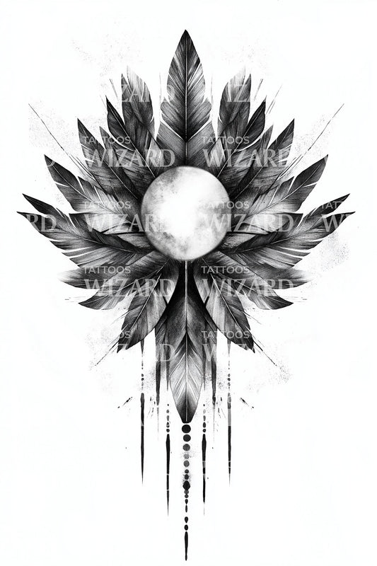 Moonlit Leaf Mandala Tattoo Illustration