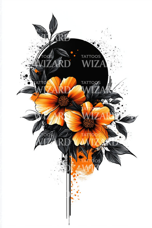 Moonlit Marigold Bloom Tattoo Design