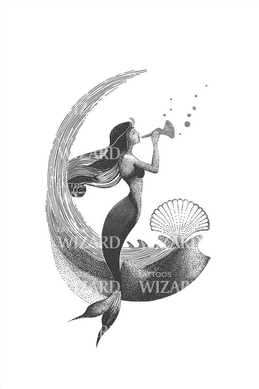 Idée de tatouage silhouette de sirène au clair de lune