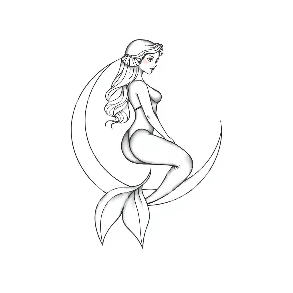 Moonlit Mermaid Tattoo Design