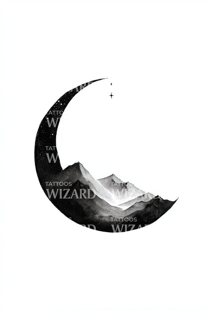 Moonlit Mountain Arc Tattoo Design