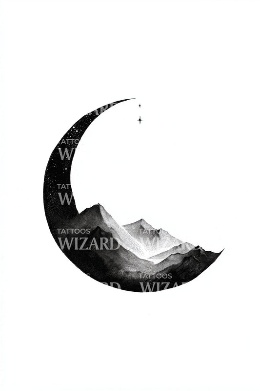 Moonlit Mountain Arc Tattoo Design