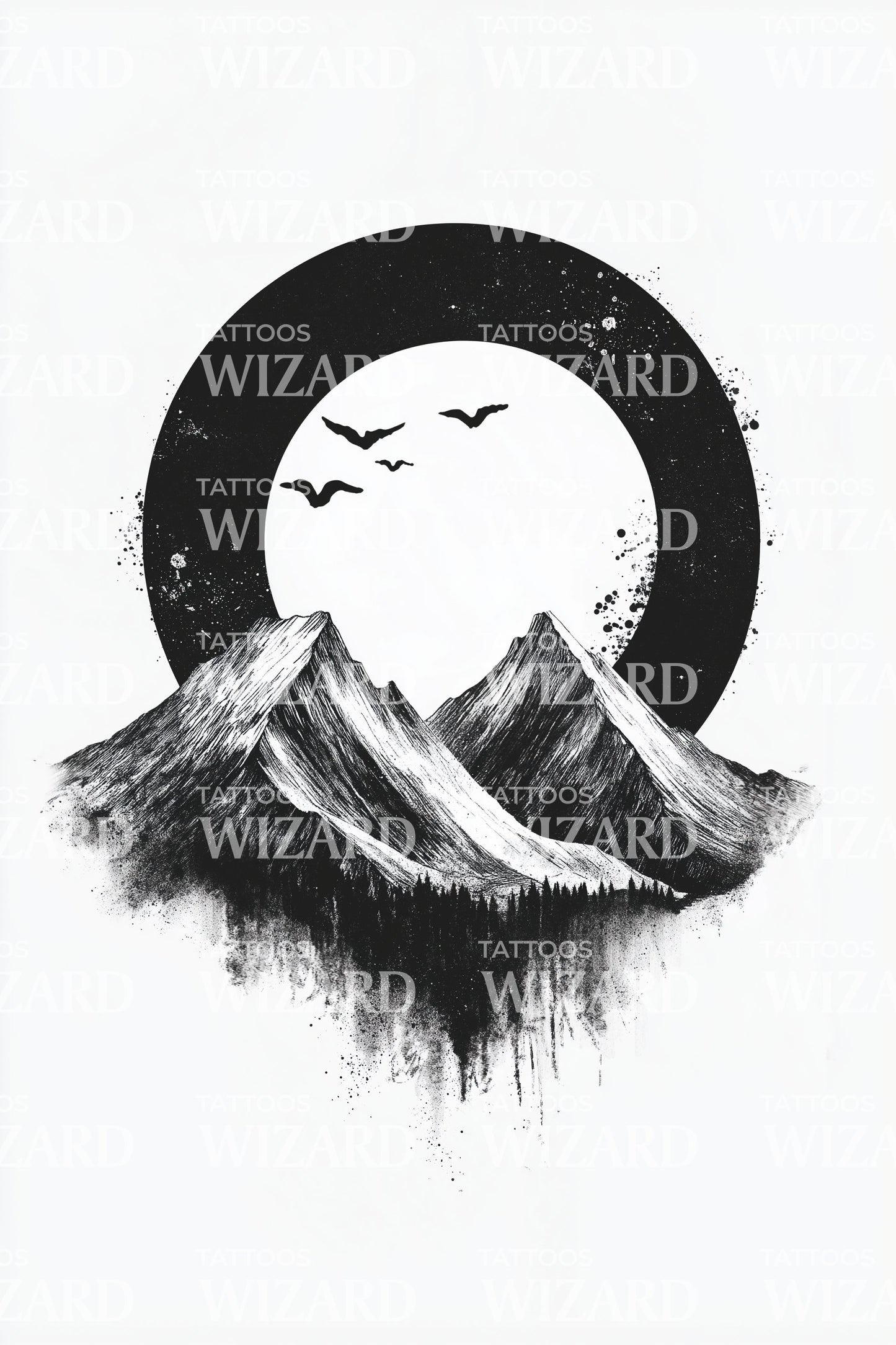 Moonlit Mountain Scene Tattoo Design
