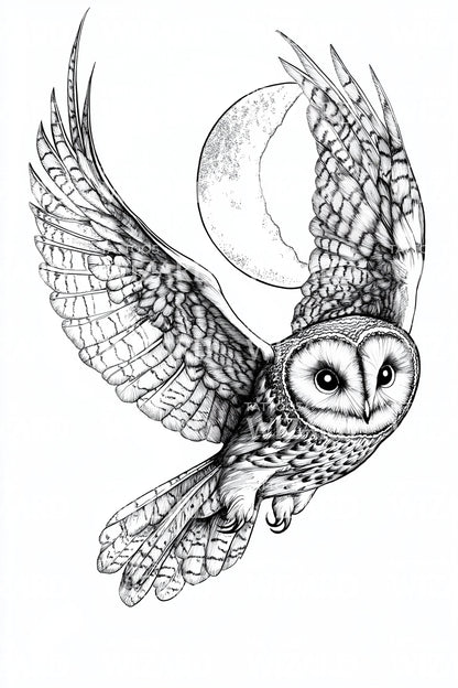 Moonlit Owl Flight Tattoo Idea