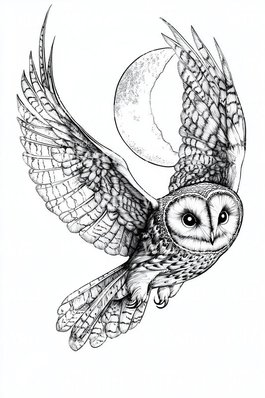 Moonlit Owl Flight Tattoo Idea
