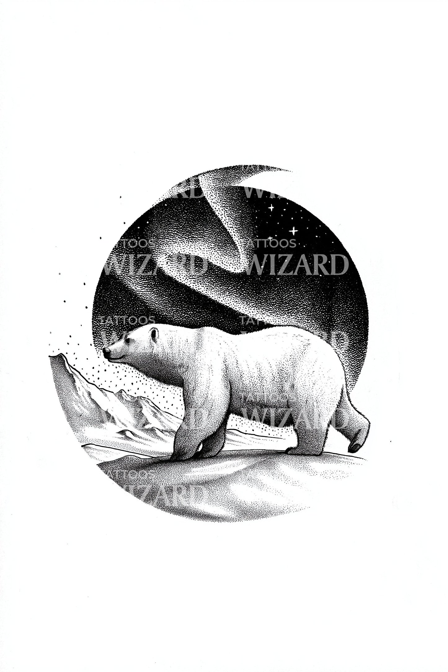 Moonlit Polar Bear Circle Tattoo Design