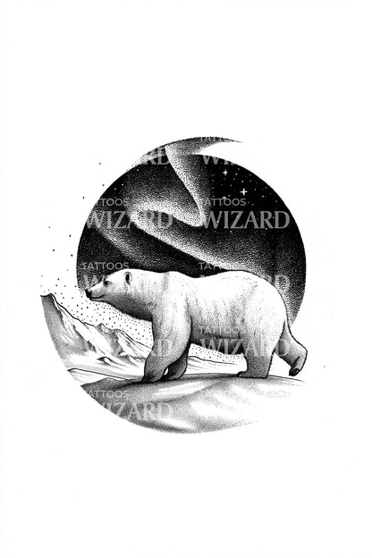 Moonlit Polar Bear Circle Tattoo Design