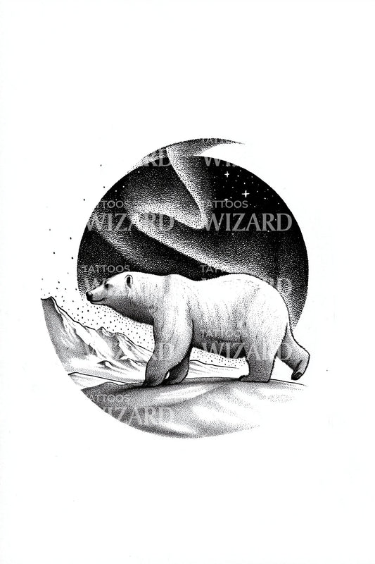 Moonlit Polar Bear Circle Tattoo Design