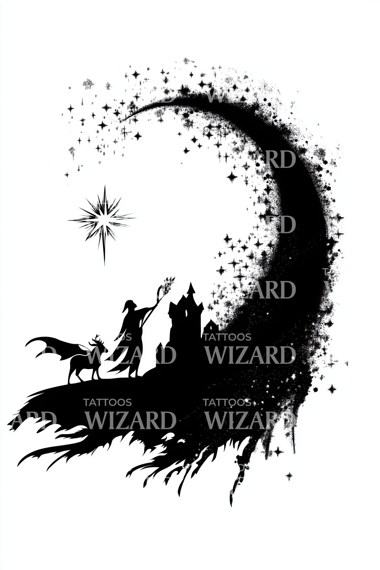 Moonlit Shepherd Scene Tattoo Design
