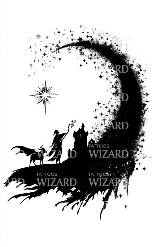 Moonlit Shepherd Scene Tattoo Design
