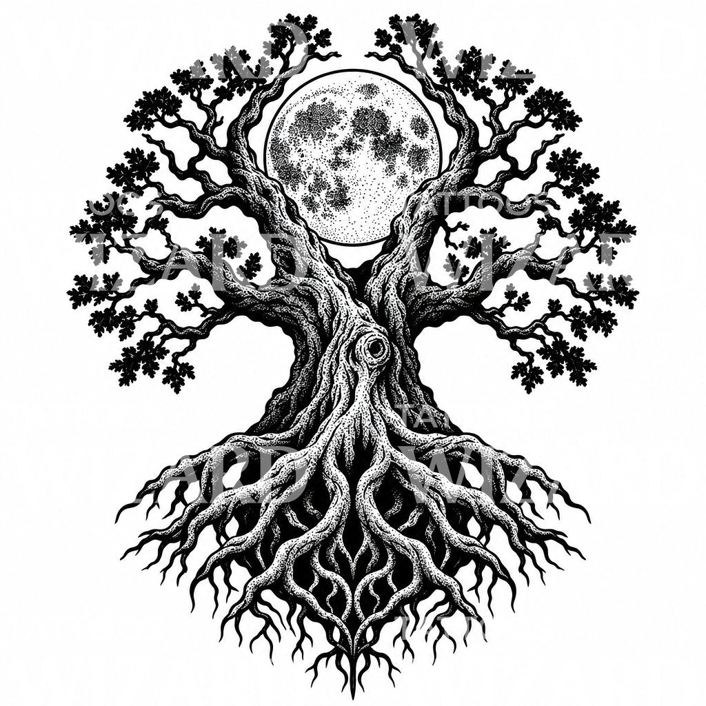 Moonlit Tree Tattoo Design