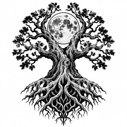 Moonlit Tree Tattoo Design