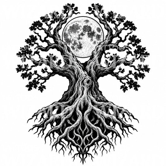 Tattoo-Design mondbeschienener Baum